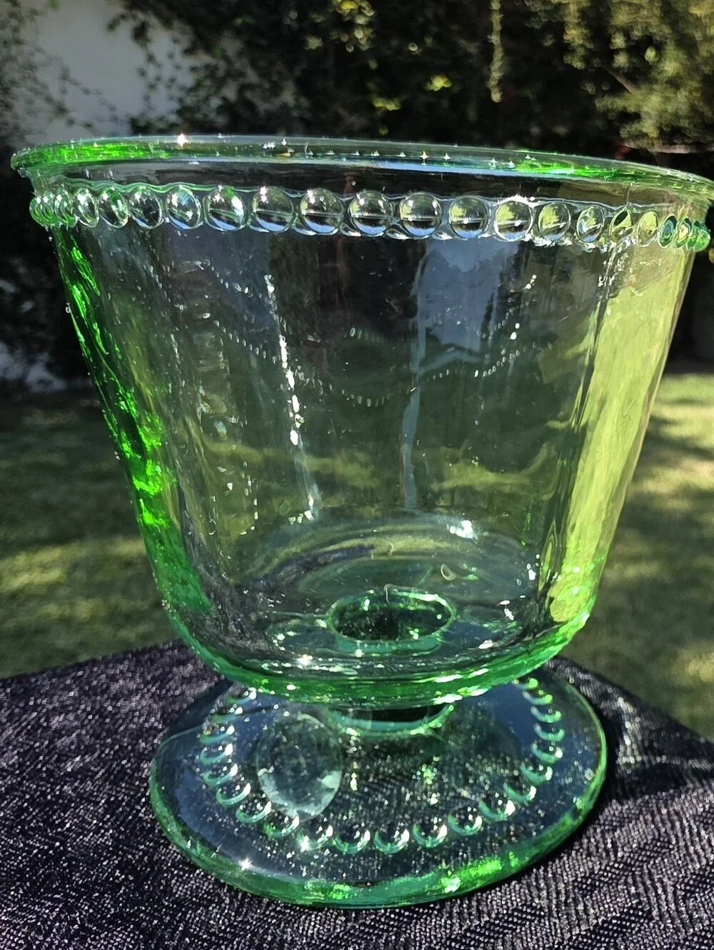Modern Green Glass Beaded Footed Compote Bowl